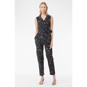 Rebecca Taylor Tailored Leandra Fleur Silk Tie Waist Jumpsuit Sz 00 NWT $450